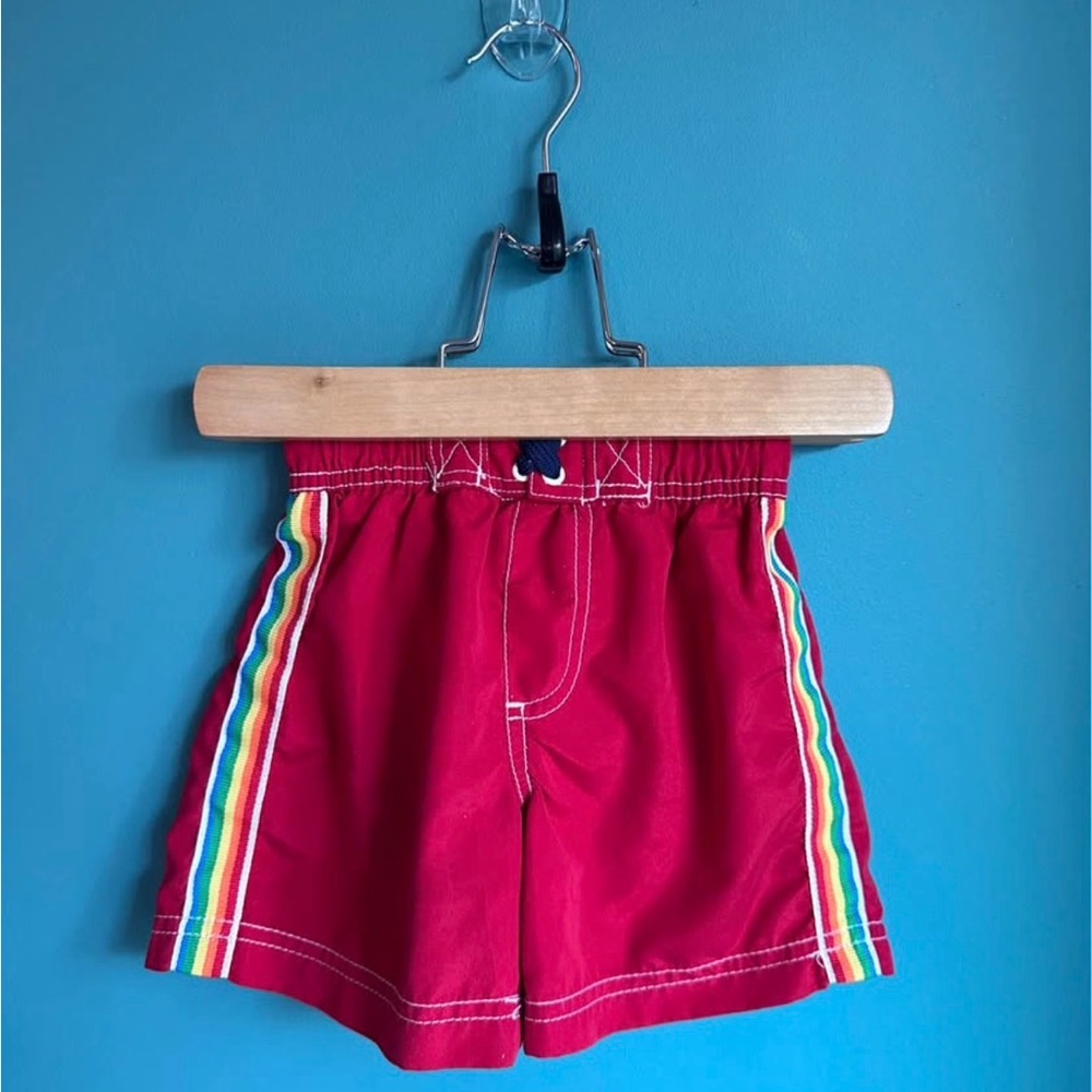 Boys vintage swim trunks with Rainbow Stripes